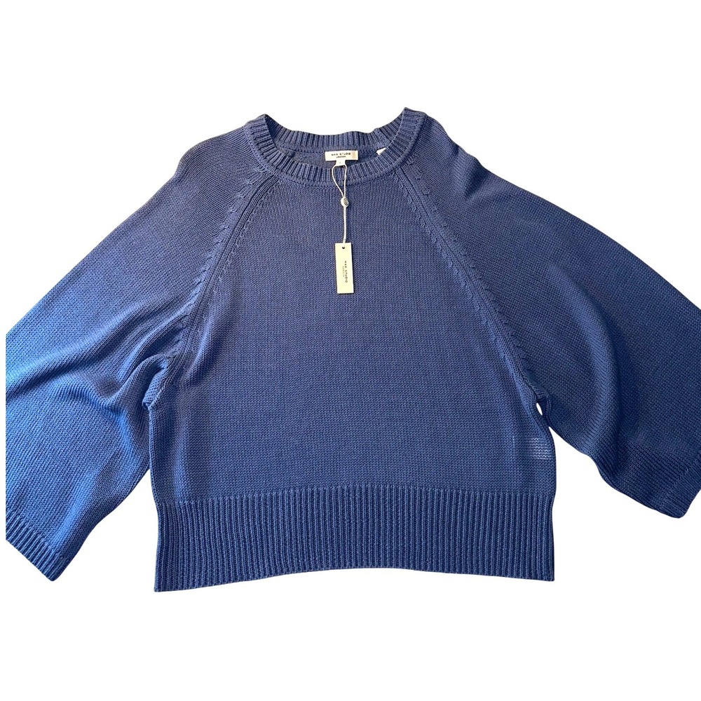 Max Studio London Denim Blue Knit Raglan Sleeve Sweater Size L NEW